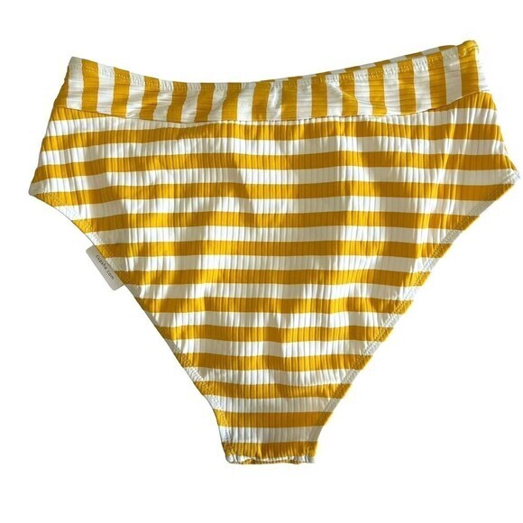 CUPSHE Swim Bottoms Size L Yellow and White Striped High Waisted Textured - Picture 2 of 14